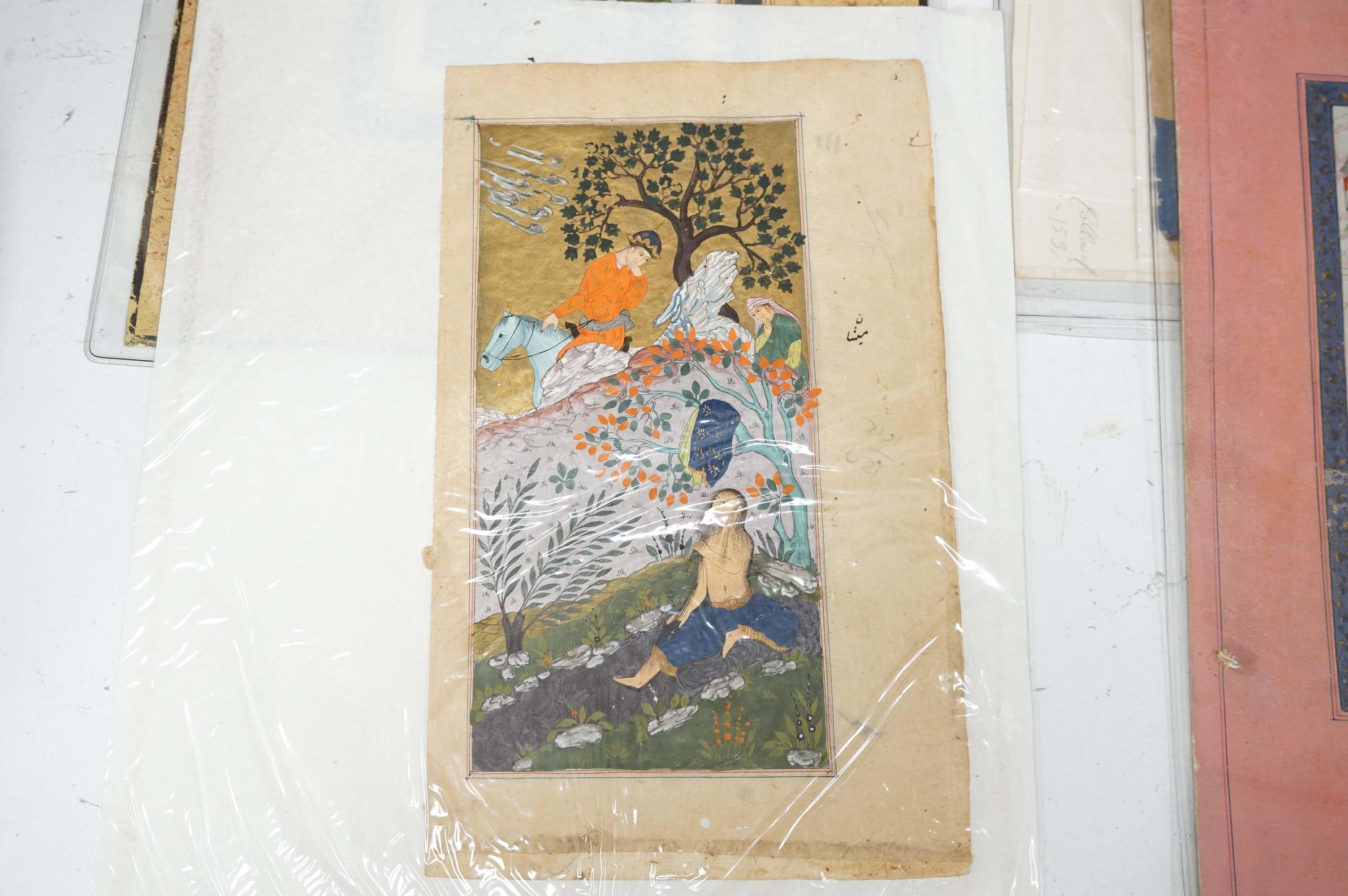 Indian mughal style, Figural studies, portraits and horse racing scene, mounted, seven watercolours, unframed, largest 25 x 13cm